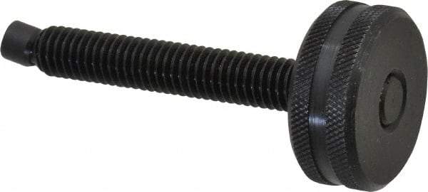 Vlier - 3/8-16 Knurled Shoulderless Swivel Pad Tip Steel Thumb Screw - 3" OAL, 1-1/4" Head Diam x 1/2" Head Height, Black Oxide Finish - Eagle Tool & Supply