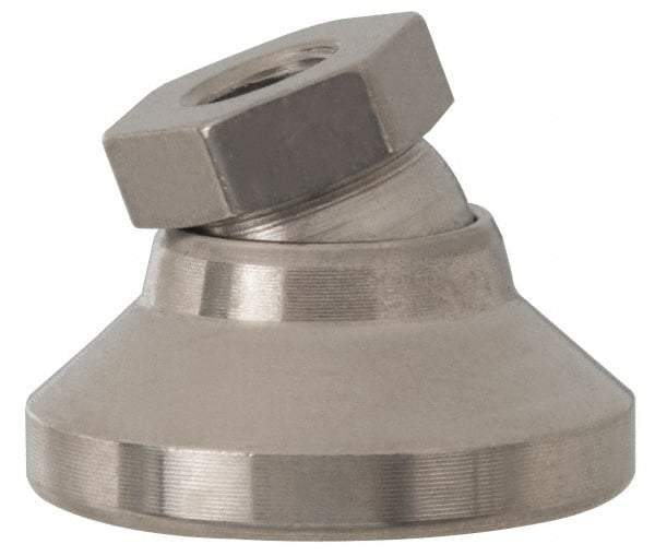 Vlier - 16400 Lb Capacity, 1-8 Thread, 1-7/8" OAL, Stainless Steel Stud, Tapped Pivotal Socket Mount Leveling Pad - 4" Base Diam, Elastomer Pad, 1-3/8" Hex - Eagle Tool & Supply
