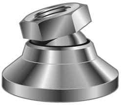 Vlier - 22000 Lb Capacity, 1-8 Thread, 1-7/8" OAL, Stainless Steel Stud, Tapped Pivotal Socket Mount Leveling Pad - 4" Base Diam, Stainless Steel Pad, 1-3/8" Hex - Eagle Tool & Supply