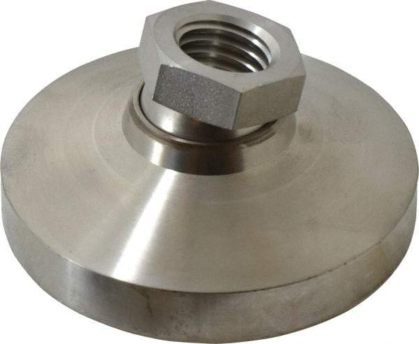 Vlier - 7200 Lb Capacity, 3/4-10 Thread, 1-1/2" OAL, Stainless Steel Stud, Tapped Pivotal Socket Mount Leveling Pad - 3" Base Diam, Stainless Steel Pad, 1-1/16" Hex - Eagle Tool & Supply