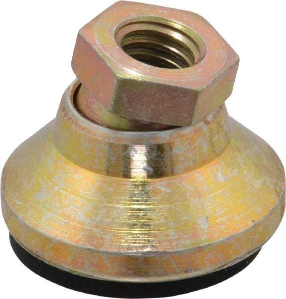 Vlier - 2800 Lb Capacity, 3/8-16 Thread, 7/8" OAL, Steel Stud, Tapped Pivotal Socket Mount Leveling Pad - 1-1/4" Base Diam, Elastomer Pad, 5/8" Hex - Eagle Tool & Supply