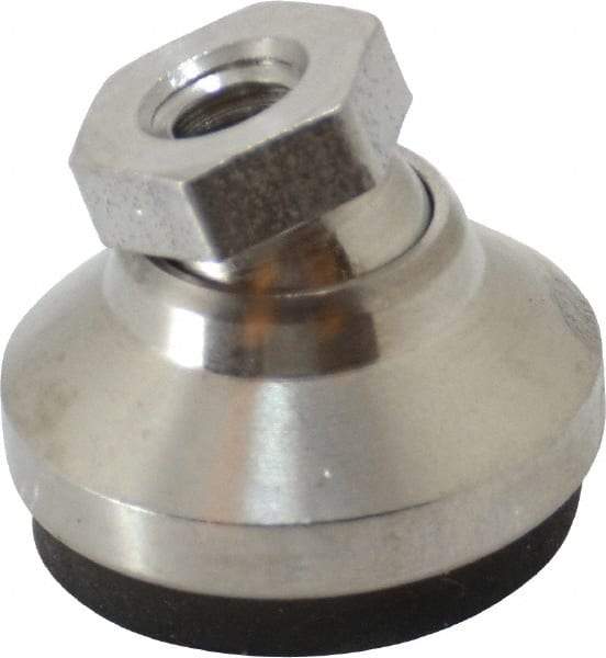 Vlier - 800 Lb Capacity, 1/4-20 Thread, 45/64" OAL, Stainless Steel Stud, Tapped Pivotal Socket Mount Leveling Pad - 1" Base Diam, Elastomer Pad, 1/2" Hex - Eagle Tool & Supply