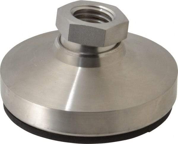 Vlier - 5400 Lb Capacity, 3/4-10 Thread, 1-1/2" OAL, Stainless Steel Stud, Tapped Pivotal Socket Mount Leveling Pad - 3" Base Diam, Elastomer Pad, 1-1/16" Hex - Eagle Tool & Supply