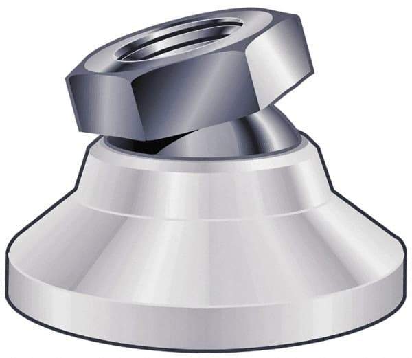 Vlier - 2400 Lb Capacity, 1-8 Thread, 1-7/8" OAL, Stainless Steel Stud, Tapped Pivotal Socket Mount Leveling Pad - 4" Base Diam, Delrin Pad, 1-3/8" Hex - Eagle Tool & Supply
