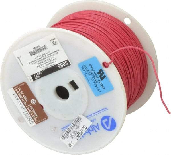 Alpha Wire - 18 AWG, 16 Strand, 305 m OAL, Tinned Copper Hook Up Wire - Red PVC Jacket, 0.079" Diam - Eagle Tool & Supply