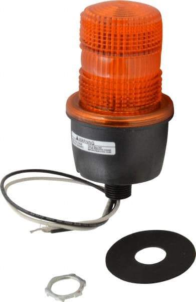 Federal Signal Corp - 120 VAC, 4X NEMA Rated, Strobe Tube, Amber, Low Profile Mini Strobe Light - 65 to 95 Flashes per min, 1/2 Inch Pipe, 3-1/8 Inch Diameter, 5.8 Inch High, IP66 Ingress Rating, Pipe Mount - Eagle Tool & Supply