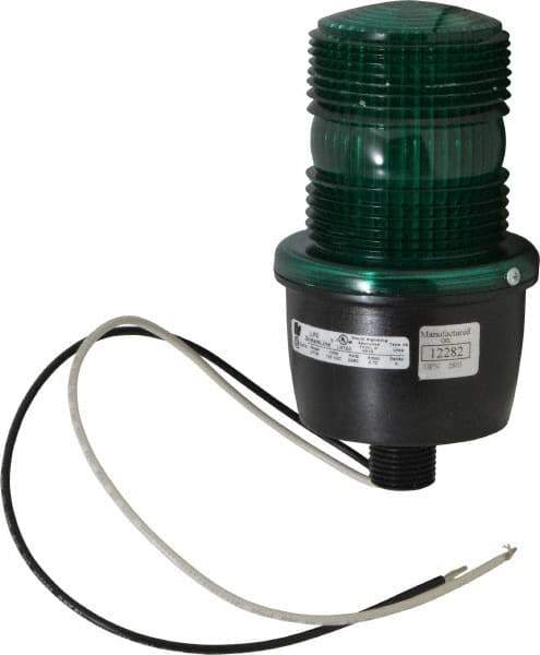 Federal Signal Corp - 120 VAC, 4X NEMA Rated, Strobe Tube, Green, Low Profile Mini Strobe Light - 65 to 95 Flashes per min, 1/2 Inch Pipe, 3-1/8 Inch Diameter, 5.8 Inch High, IP66 Ingress Rating, Pipe Mount - Eagle Tool & Supply