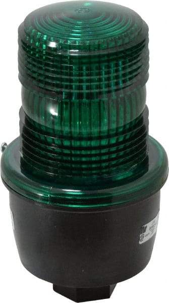 Federal Signal Corp - 120 VAC, 4X NEMA Rated, Strobe Tube, Green, Low Profile Mini Strobe Light - 65 to 95 Flashes per min, 1/2 Inch Pipe, 3-1/8 Inch Diameter, 5.7 Inch High, IP66 Ingress Rating, Pipe Mount - Eagle Tool & Supply