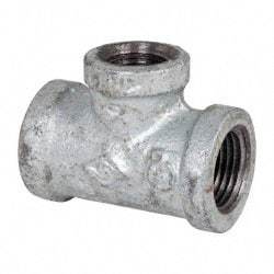 B&K Mueller - Class 150, 1/2 x 3/8" Galvanized Pipe Reducing Tee - Threaded, Malleable Iron - Eagle Tool & Supply