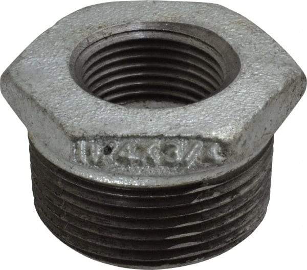B&K Mueller - Class 150, 1-1/4 x 3/4" Galvanized Pipe Hex Bushing - Threaded, Malleable Iron - Eagle Tool & Supply