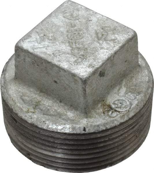 B&K Mueller - Class 150, 1-1/2" Galvanized Pipe Square Plug - Threaded, Malleable Iron - Eagle Tool & Supply