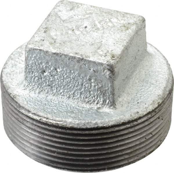 B&K Mueller - Class 150, 2" Galvanized Pipe Square Plug - Threaded, Malleable Iron - Eagle Tool & Supply