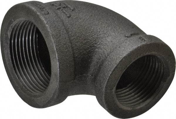 B&K Mueller - Size 1-1/4 x 1", Class 150, Malleable Iron Black Pipe 90° Reducing Elbow - 150 psi, Threaded End Connection - Eagle Tool & Supply