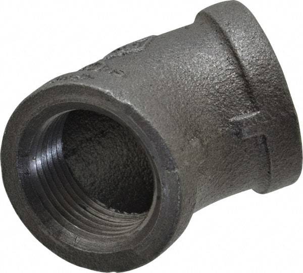 B&K Mueller - Size 1", Class 150, Malleable Iron Black Pipe 45° Elbow - 150 psi, Threaded End Connection - Eagle Tool & Supply
