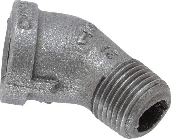 B&K Mueller - Size 1/2", Class 150, Malleable Iron Black Pipe 45° Street Elbow - 150 psi, Threaded End Connection - Eagle Tool & Supply