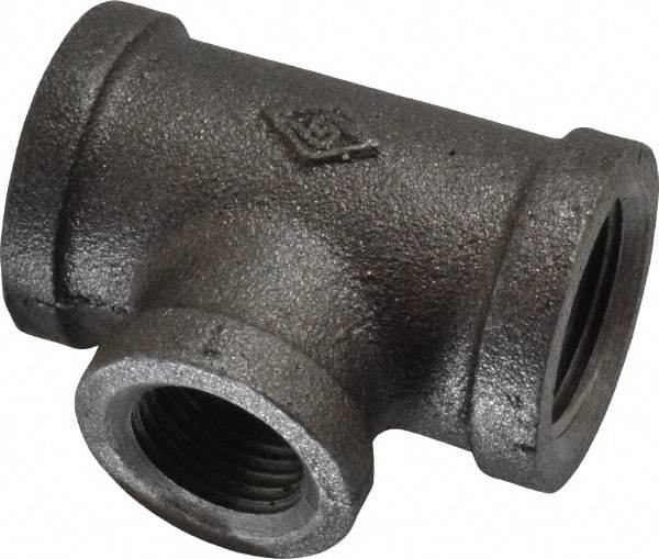 B&K Mueller - Size 3/4 x 1/2", Class 150, Malleable Iron Black Pipe Reducing Tee - 150 psi, Threaded End Connection - Eagle Tool & Supply