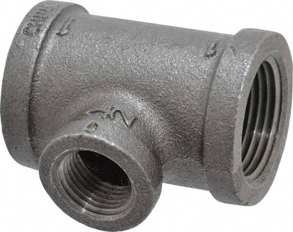 B&K Mueller - Size 1 x 1/2", Class 150, Malleable Iron Black Pipe Reducing Tee - 150 psi, Threaded End Connection - Eagle Tool & Supply