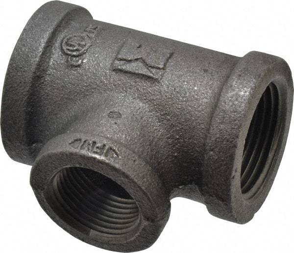 B&K Mueller - Size 1 x 3/4", Class 150, Malleable Iron Black Pipe Reducing Tee - 150 psi, Threaded End Connection - Eagle Tool & Supply