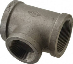 B&K Mueller - Size 2 x 1-1/2", Class 150, Malleable Iron Black Pipe Reducing Tee - 150 psi, Threaded End Connection - Eagle Tool & Supply