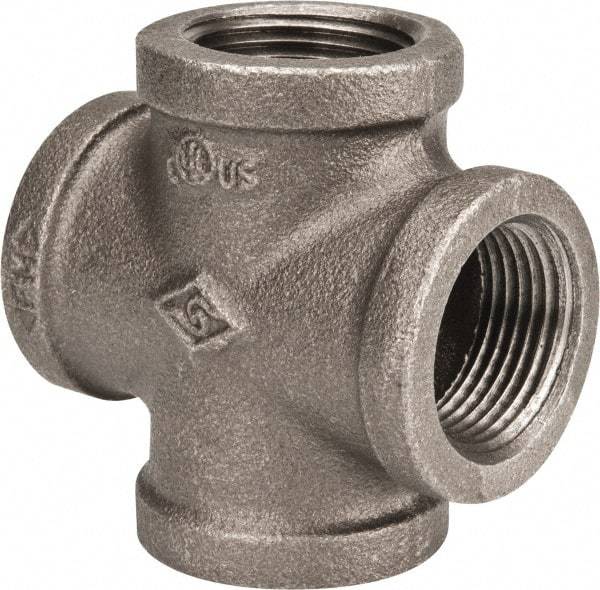 B&K Mueller - Size 1", Class 150, Malleable Iron Black Pipe Cross - 150 psi, Threaded End Connection - Eagle Tool & Supply