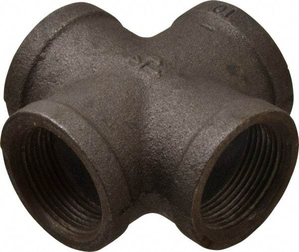 B&K Mueller - Size 1-1/4", Class 150, Malleable Iron Black Pipe Cross - 150 psi, Threaded End Connection - Eagle Tool & Supply