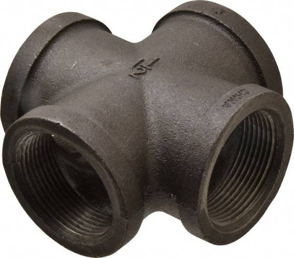 B&K Mueller - Size 1-1/2", Class 150, Malleable Iron Black Pipe Cross - 150 psi, Threaded End Connection - Eagle Tool & Supply