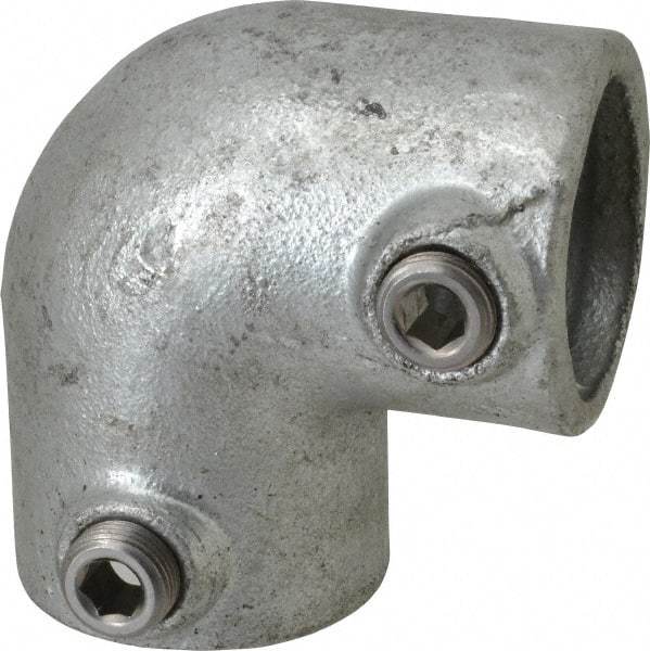 PRO-SAFE - 1-1/4" Pipe, 90° Elbow, Malleable Iron Elbow Pipe Rail Fitting - Galvanized Finish - Eagle Tool & Supply