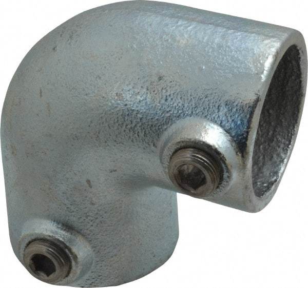 PRO-SAFE - 1-1/2" Pipe, 90° Elbow, Malleable Iron Elbow Pipe Rail Fitting - Galvanized Finish - Eagle Tool & Supply