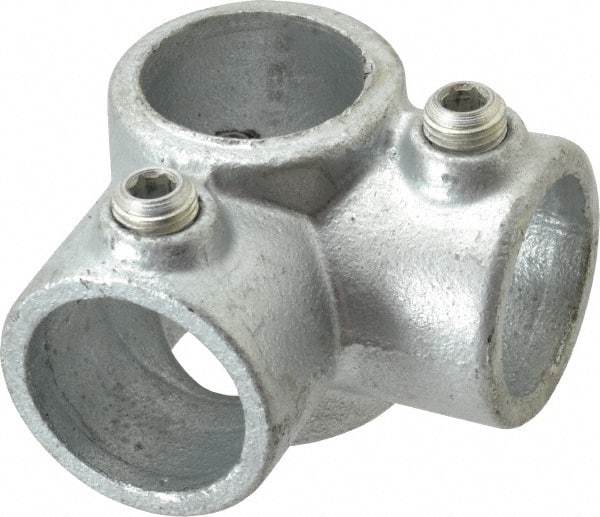 PRO-SAFE - 1" Pipe, Two Socket Tee, Malleable Iron Tee Pipe Rail Fitting - Galvanized Finish - Eagle Tool & Supply