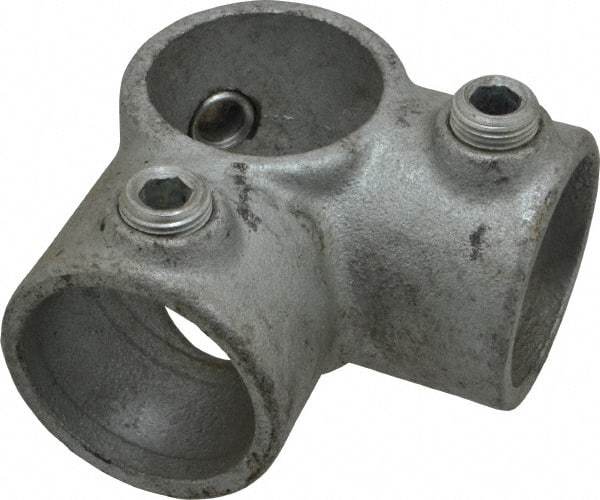 PRO-SAFE - 1-1/4" Pipe, Two Socket Tee, Malleable Iron Tee Pipe Rail Fitting - Galvanized Finish - Eagle Tool & Supply