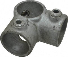 PRO-SAFE - 1-1/4" Pipe, Two Socket Tee, Malleable Iron Tee Pipe Rail Fitting - Galvanized Finish - Eagle Tool & Supply