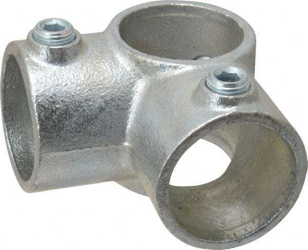 PRO-SAFE - 1-1/2" Pipe, Two Socket Tee, Malleable Iron Tee Pipe Rail Fitting - Galvanized Finish - Eagle Tool & Supply