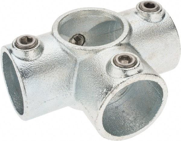 PRO-SAFE - 1-1/2" Pipe, Side Outlet Tee, Malleable Iron Tee Pipe Rail Fitting - Galvanized Finish - Eagle Tool & Supply