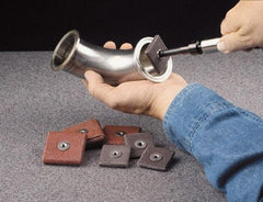 Made in USA - 100 Grit, Fine Grade, Aluminum Oxide Square Pad - 2" Long x 1/2" Wide x 1/2" Thick, Cloth Backed, X Backing Weight, 18 Ply, 24,000 Max RPM - Eagle Tool & Supply