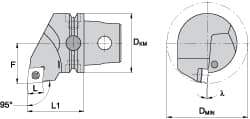 Kennametal - Left Hand Cut, Size KM63, CC.. Insert Compatiblity, Internal Modular Turning & Profiling Cutting Unit Head - 43mm Ctr to Cutting Edge, 60mm Head Length, Through Coolant, Series Screw-On - Eagle Tool & Supply