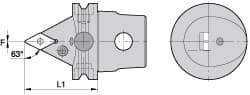 Kennametal - Left Hand Cut, Size KM63, DN.. Insert Compatiblity, External Modular Turning & Profiling Cutting Unit Head - 60mm Head Length, Through Coolant, Series Kenlever - Eagle Tool & Supply
