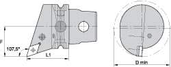 Kennametal - Left Hand Cut, Size KM63, DN.. Insert Compatiblity, Internal Modular Turning & Profiling Cutting Unit Head - 43mm Ctr to Cutting Edge, 60mm Head Length, Through Coolant, Series Kenlever - Eagle Tool & Supply