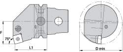 Kennametal - Left Hand Cut, Size KM63, SN.. Insert Compatiblity, Internal Modular Turning & Profiling Cutting Unit Head - 43mm Ctr to Cutting Edge, 60mm Head Length, Through Coolant, Series Kenlever - Eagle Tool & Supply