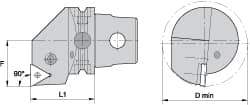 Kennametal - Right Hand Cut, Size KM63, TN.. Insert Compatiblity, Internal Modular Turning & Profiling Cutting Unit Head - 43mm Ctr to Cutting Edge, 60mm Head Length, Through Coolant, Series Kenlever - Eagle Tool & Supply