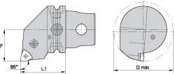 Kennametal - Right Hand Cut, Size KM63, WN.. Insert Compatiblity, Internal Modular Turning & Profiling Cutting Unit Head - 43mm Ctr to Cutting Edge, 60mm Head Length, Through Coolant, Series Kenlever - Eagle Tool & Supply
