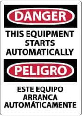 NMC - "Danger - This Equipment Starts Automatically", 14" Long x 10" Wide, Aluminum Safety Sign - Rectangle, 0.04" Thick, Use for Accident Prevention - Eagle Tool & Supply