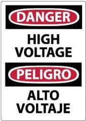 NMC - Accident Prevention Label, Header: DANGER - Legend: Danger - High Voltage, English & Spanish, Black, Red & White, 3" Long x 5" High, Sign Muscle Finish - Eagle Tool & Supply