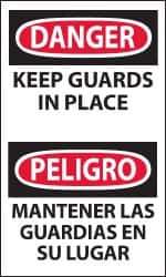 NMC - Accident Prevention Label, Header: DANGER - Legend: Danger - Keep Guards in Place, English & Spanish, Black, Red & White, 3" Long x 5" High, Sign Muscle Finish - Eagle Tool & Supply