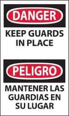 NMC - Accident Prevention Label, Header: DANGER - Legend: Danger - Keep Guards in Place, English & Spanish, Black, Red & White, 3" Long x 5" High, Sign Muscle Finish - Eagle Tool & Supply