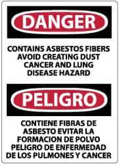 NMC - "Danger - Contains Asbestos Fibers - Avoid Creating Dust - Cancer and Lung Disease Hazard", 14" Long x 10" Wide, Pressure-Sensitive Vinyl Safety Sign - Rectangle, 0.004" Thick, Use for Hazardous Materials - Eagle Tool & Supply
