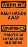 NMC - Accident Prevention Label, Header: WARNING - Legend: Warning - Keep Hands Away, English & Spanish, Black & Orange, 3" Long x 5" High, Sign Muscle Finish - Eagle Tool & Supply