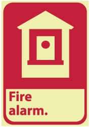 NMC - Fire Alarm, Plastic Fire Sign - 7" Wide x 10" High, Glow-in-the-Dark - Eagle Tool & Supply