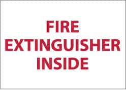 NMC - Fire Extinguisher Inside, Pressure Sensitive Vinyl Fire Sign - 9" Wide x 6" High, Glow-in-the-Dark - Eagle Tool & Supply