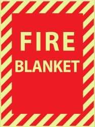 NMC - Fire Blanket, Pressure Sensitive Vinyl Fire Sign - 9" Wide x 12" High, Glow-in-the-Dark - Eagle Tool & Supply