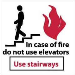 NMC - In Case of Fire - Do Not Use Elevators - Use Stairways, Plastic Fire Sign - 7" Wide x 7" High, Glow-in-the-Dark - Eagle Tool & Supply